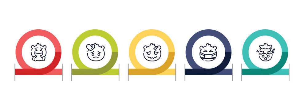 emoji outline icon set featuring vomit emoji, broken heart emoji, headache sick icons.