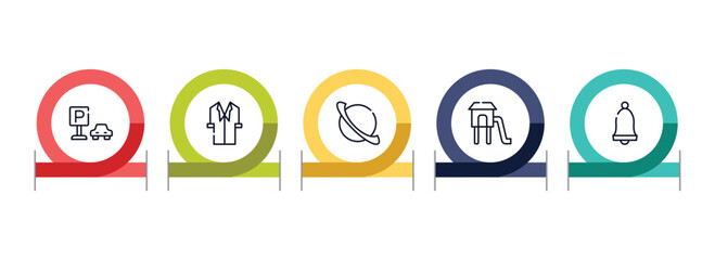 back to school outline icon set featuring car park, lab coat, saturn, children park icons. © VectorStockDesign