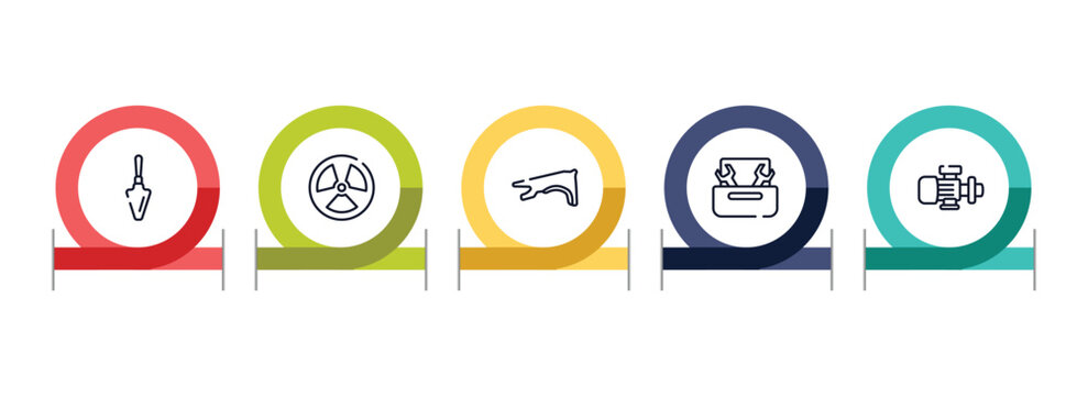 plumber outline icon set featuring garden palette, radiation, fender, nuts and bolts icons.