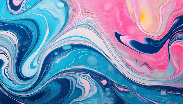 Creative Ebru Background With Abstract Painted Waves Beautiful Liquid Marbling Texture Contemporary Art Azure And Pink Colors