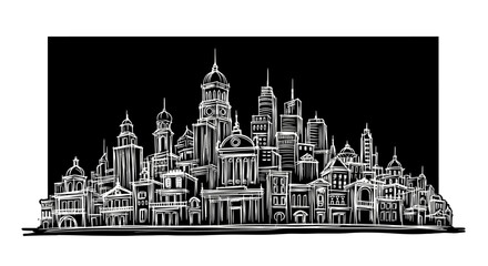 Fototapeta premium A detailed illustration of a cityscape with buildings and spires at night