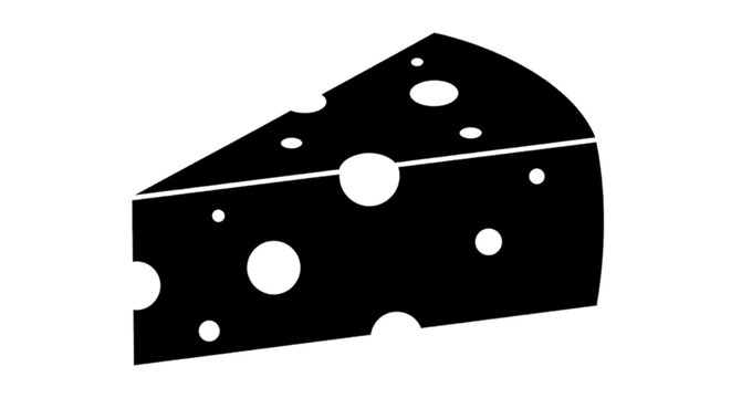 Minimal black silhouette icon, simple flat vector, bold black shape, no, no shading vector illustration of a delicious slice of swiss cheese with holes on a, flat icon style