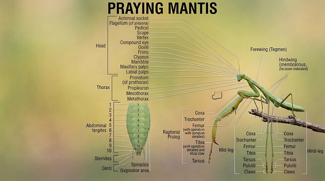 Praying Mantis Anatomy Chart With Detailed Labeled Body Parts