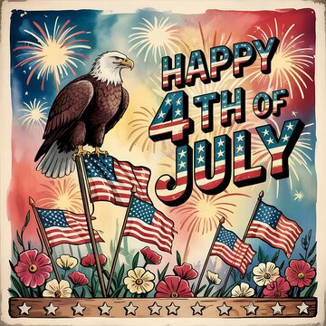 Vibrant 4th of july celebration with eagle and fireworks