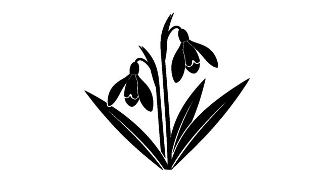 Minimal black silhouette icon, simple flat vector, bold black shape, no, no shading snowdrop flowers black silhouette on a, flat icon style