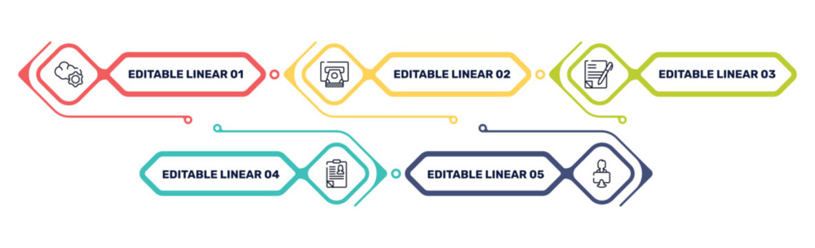 general outline icon set featuring cloud service, atm cash, copywriting, hr policies icons.