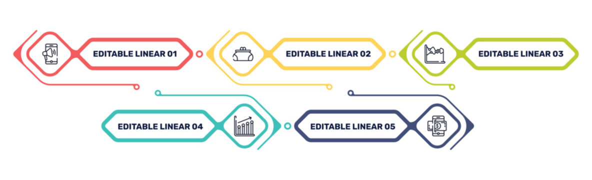business and finance outline icon set featuring mobile marketing, women puser, dual chart, seo performance icons.