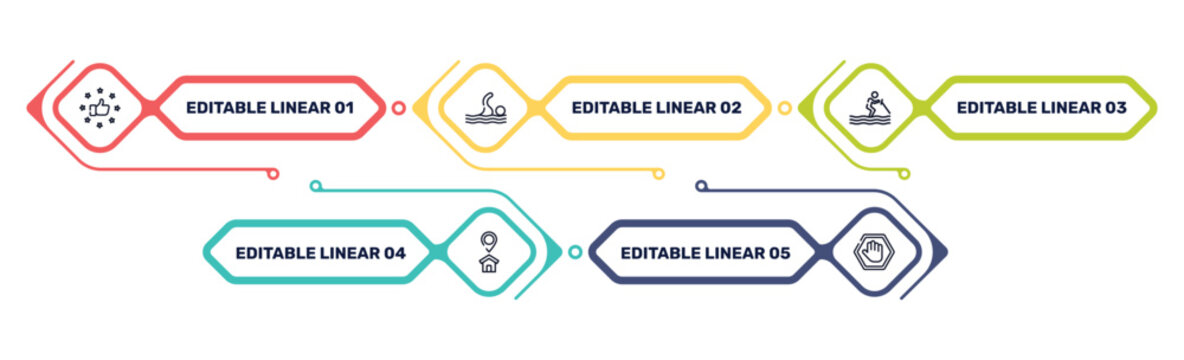 marketing & seo outline icon set featuring satisfied, swim, water ski, home address icons.
