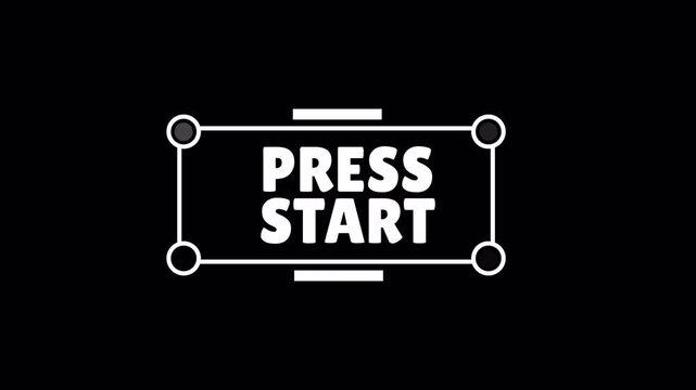 A white press start message inside an outlined frame on black, useful for retro game intros, control prompts, and animated start screens.