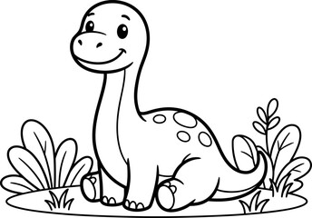 Cute dinosaur coloring page for kids fun brontosaurus illustration © Manik Mia