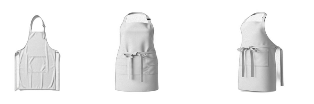 White Apron Mockup Set, Blank Kitchen Bib Apron PNG Isolated Clipart, Plain Chef Cooking Uniform Template with Pocket, Realistic Culinary Apparel Vector Graphic for Restaurant Brand Identity Print on 