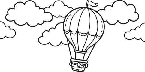 Fototapeta premium Hot air balloon coloring page printable activity for kids and adults simple line art illustration