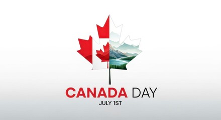 Obraz premium Canada Day Maple Leaf with Canadian Landscape Montage