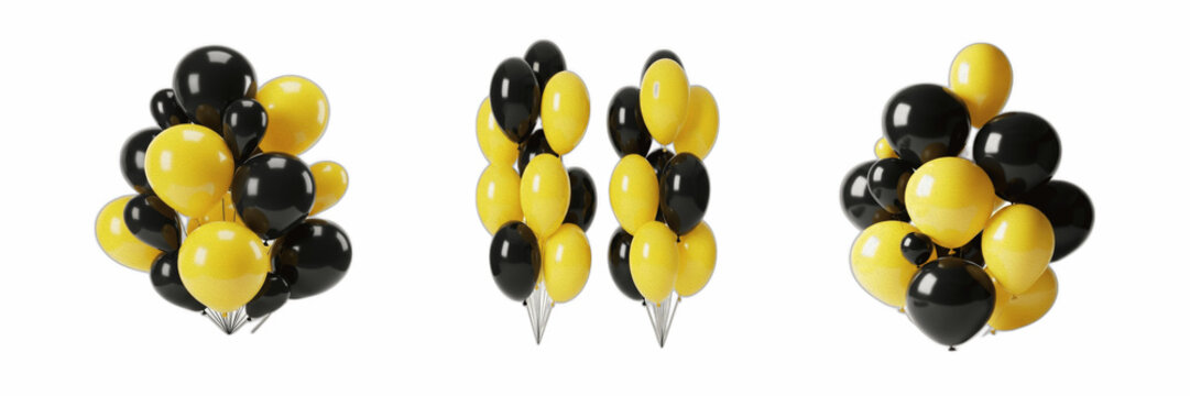 Black and Yellow Balloon Bouquet PNG Set - Party Balloons Garland Column Arrangement Isolated on Transparent Background for Birthday, Graduation, and Celebration Graphic Design Elements