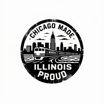 Vintage city pride badge with skyline and highway illustration in black and white