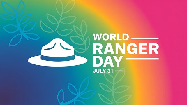 World ranger day july 21st event concept design with park ranger hat icon and colorful gradient background