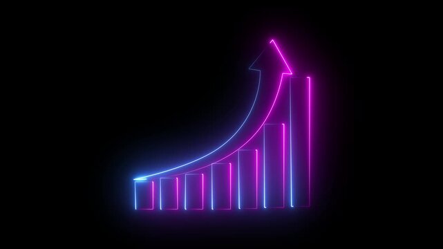 Glowing Neon line business graph icon animation Neon business graph chart icon animation on isolated black background. Neon business growth idea animated 4k video.