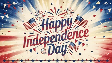 Obraz premium Happy independence day celebration with fireworks and american flags