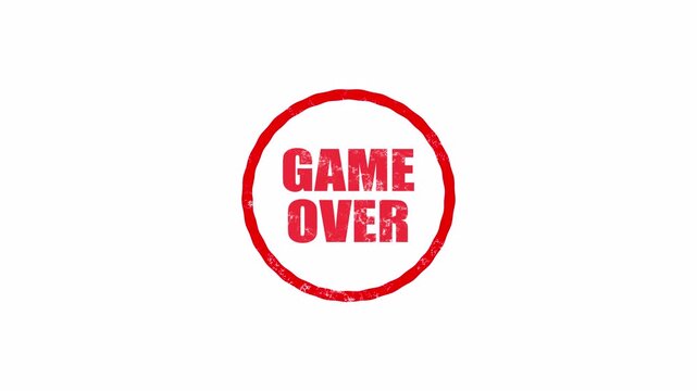 A red circular game over text on white background, suited for game endings, fail screens, and bold animated challenge notifications.
