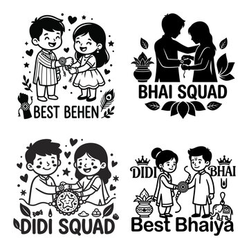 Bhai Squad and Didi Squad sibling cartoon vector