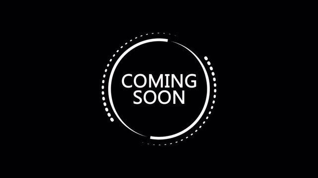 A circular coming soon countdown badge on black with dotted ring detail, ideal for launch teasers, announcements, and animated reveal screens.