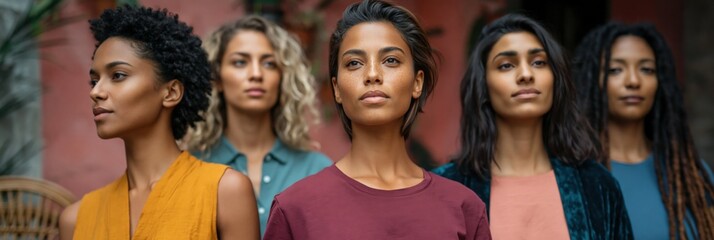 Fototapeta premium Diverse group of women standing united in outdoor courtyard