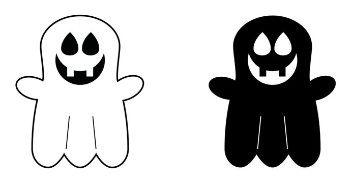 Fantasma con estilo caricatura en blanco y negro. Ilustraci&oacute;n vectorial con estilo minimalista. Conjunto de iconos para folleto, sitio web, app, fiesta de halloween y otros.