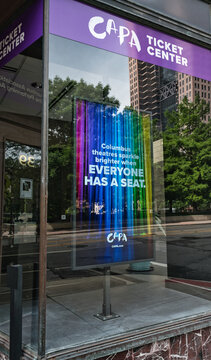 CAPA pro LBGTQ sign at the Ohio Theater in downtown Columbus Ohio USA 2026