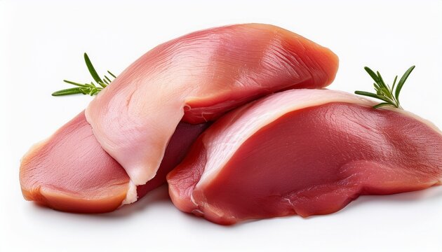 Raw Duck Breast Pieces With Skin Isolated On White Background