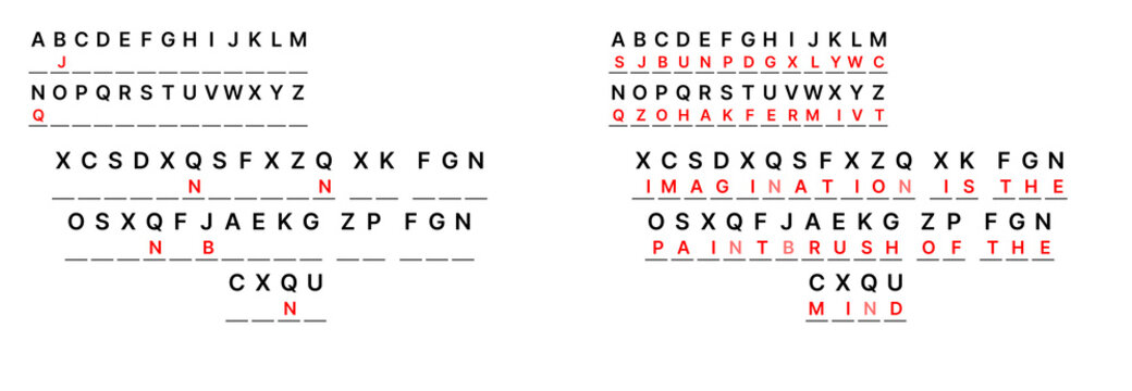Kids cryptogram puzzle with simple encrypted quote, each letter replaced, fun brain training activity for children