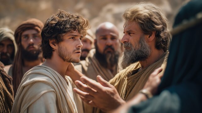 A dramatic confrontation scene of samuel rebuking saul after an unlawful sacrifice as tension rises over lost authority and disobedience.