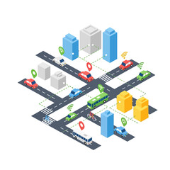 Fototapeta premium Isometric Cityscape Illustration with Roads and Vehicles.