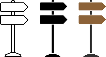 Set of wooden signpost icons with two blank arrows pointing right © mohammad