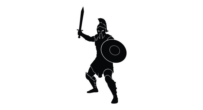Ancient spartan warrior with sword and shield silhouette