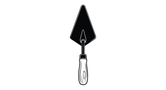 Trowel Tool With Wooden Handle Black And White Silhouette