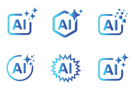 Generative ai sparkle icon set for adobe illustrator, vector collection of clean star symbols, shiny glitter effects in black and gradient for new magic features. 