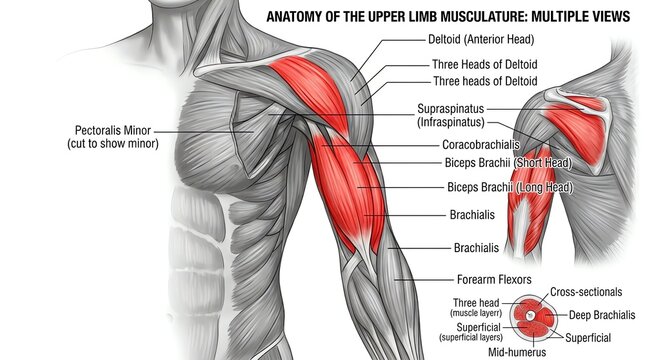 Detailed Anatomy of the Upper Limb Musculature Multiple Views.