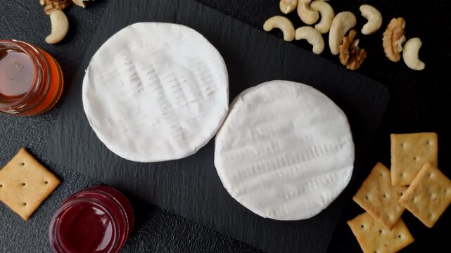 Brie or Camembert cheese is a white, round shape for baking and melting. Camembert cheese as a food background for your design