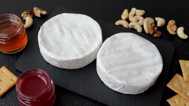 Brie or Camembert cheese is a white, round shape for baking and melting. Camembert cheese as a food background for your design