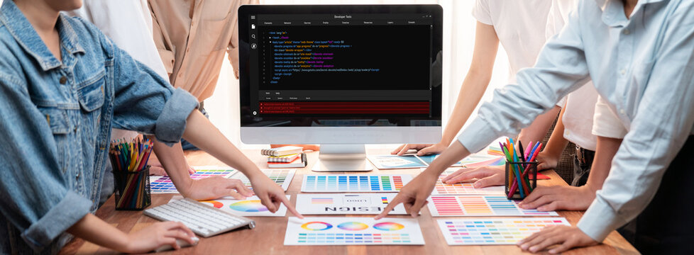 Software development programming on computer screen for brisk application and program coding