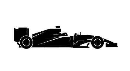 Naklejka premium Minimal black silhouette icon, simple flat vector, bold black shape, no, no shading silhouette of a formula 1 racing car on a, flat icon style