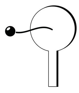 Raqueta con pelota atada. Ilustraci&oacute;n en blanco y negro con estilo minimalista. Vector para folleto, sitio web, app y otros.