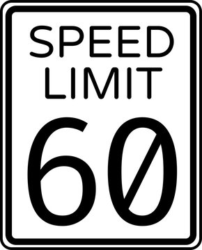 Speed limit 60 mph traffic sign, Speed limit 60 miles per hour road sign