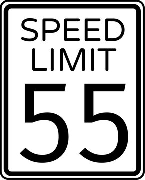Speed limit 55 mph traffic sign, Speed limit 55 miles per hour road sign