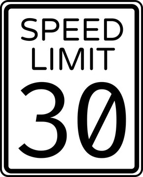 Speed limit 30 mph traffic sign, Speed limit 30 miles per hour road sign