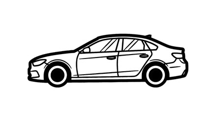 Obraz premium Minimal black silhouette icon, simple flat vector, bold black shape, no, no shading side view of a modern sedan car outline drawing on a, flat icon style