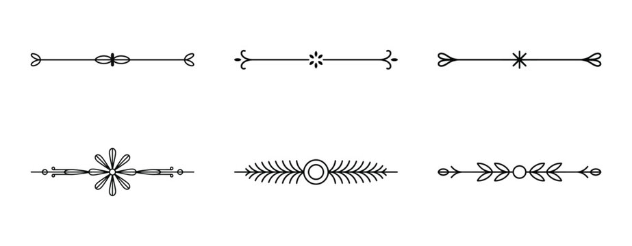Ornate decorative line dividers flourish elegant floral elements and swirl shapes for design.