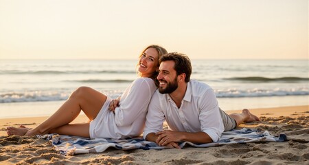 Fototapeta premium Happy couple relaxing on the beach 