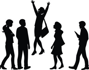 Fototapeta premium Diverse People Group with Cheering and Celebrating Person Silhouette