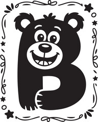 Fototapeta premium Smiling cartoon bear letter b icon isolated on transparent background, Vector, illustration